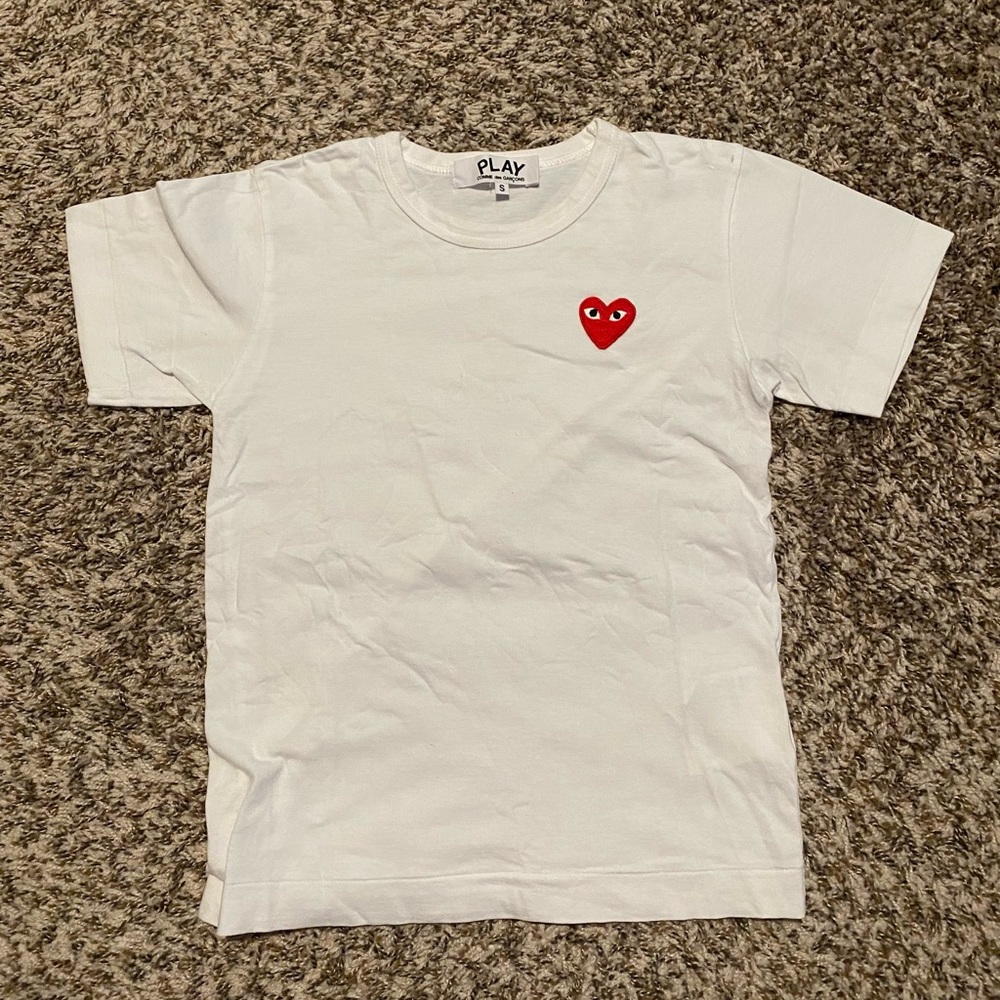 Comme Des Garcons PLAY Classic Red Heart Short Sleeve T-shirt White Size S